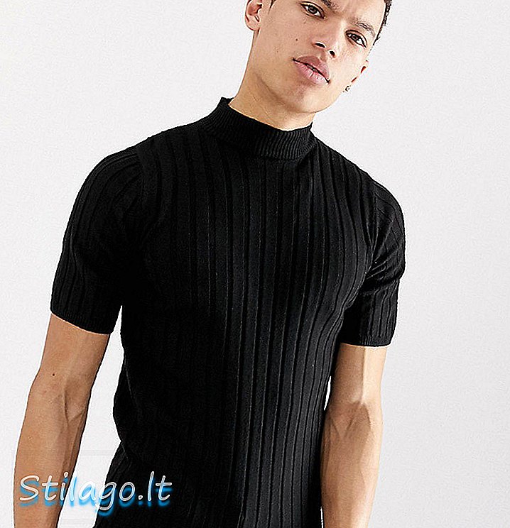 עיצוב ASOS חולצת טריקו עם צלעות סרוגות בצבע שחור