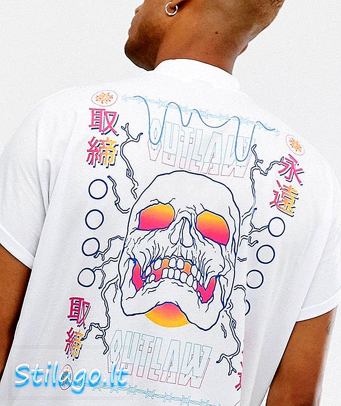 T-shirt ASOS DESIGN yang besar dengan cetakan belakang tengkorak dan leher penyu-Putih