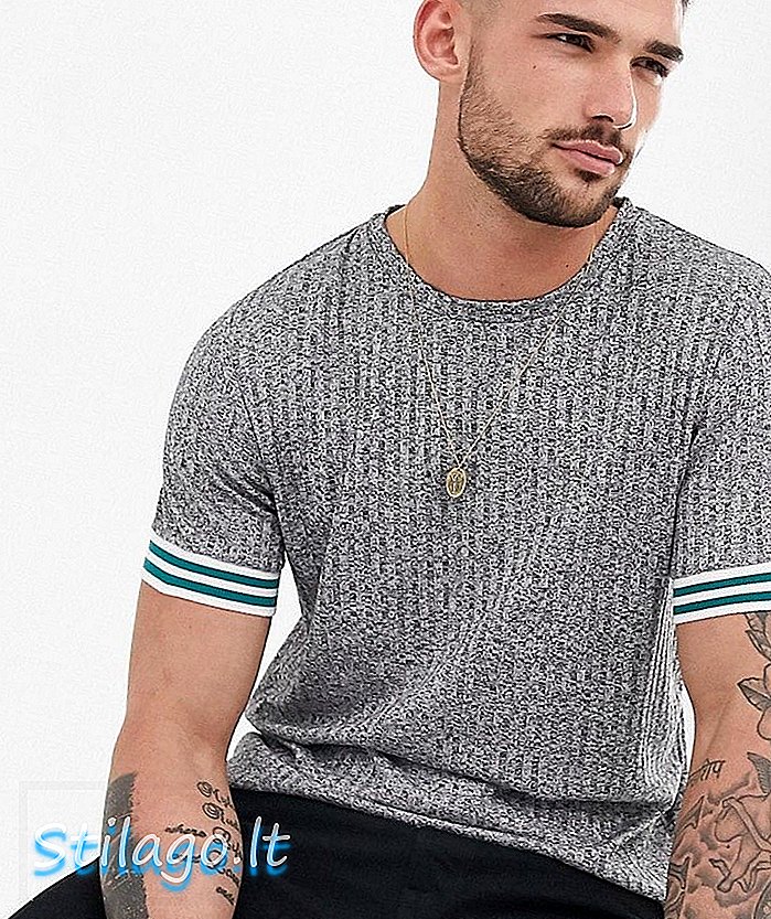 ASOS DESIGN - Ruimvallend T-shirt van rib met contrasterende biezen in grijs