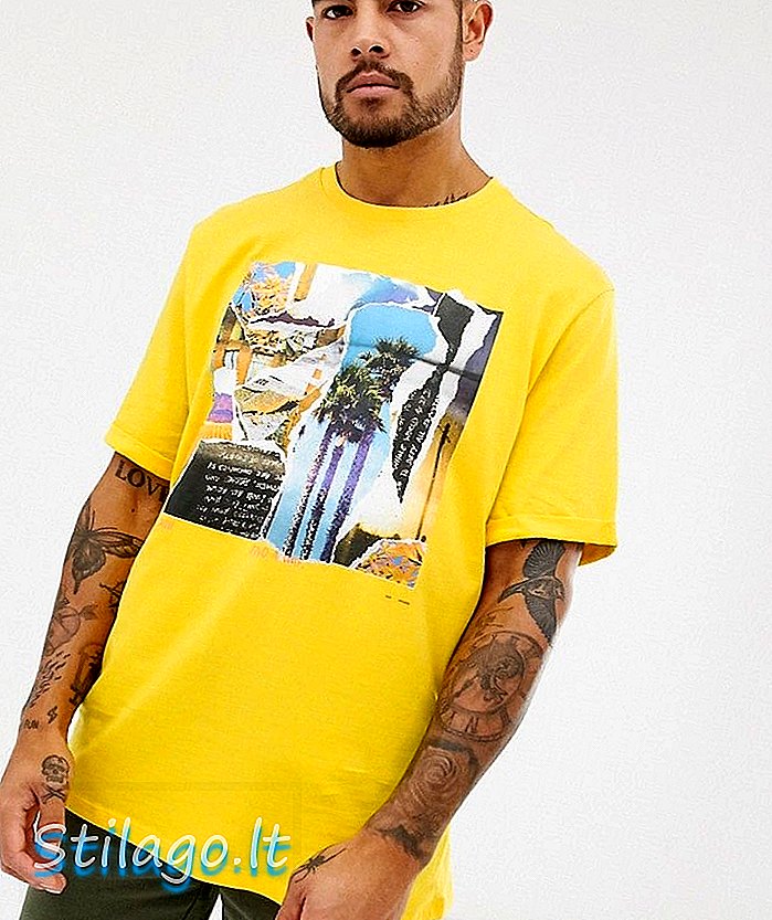 ASOS DESIGN camiseta descontraída com estampa fotográfica e manga com rolo - Amarelo