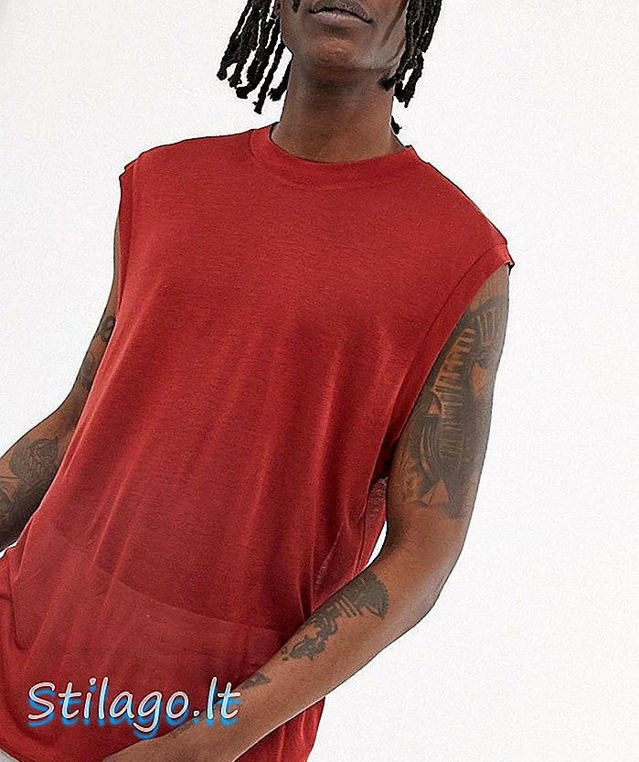 „ASOS WHITE“ laisvai tinkantys marškinėliai be rankovių iš tamsiai raudonos drobės audinio
