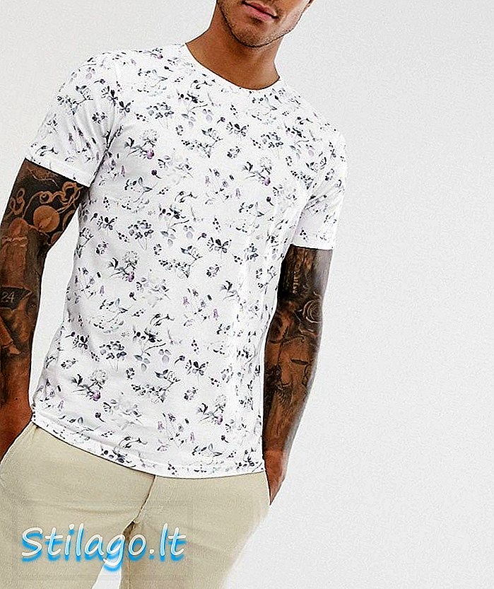 पांढर्‍या रंगात निवडलेला होममे फुलांचा ग्राफिक प्रिंट टी-शर्ट
