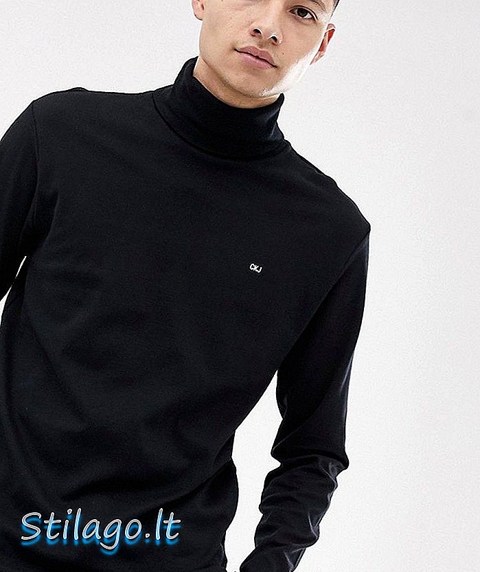 Calvin Klein Jeans logo bruņurupuča kakla t-krekls ar garām piedurknēm-melns