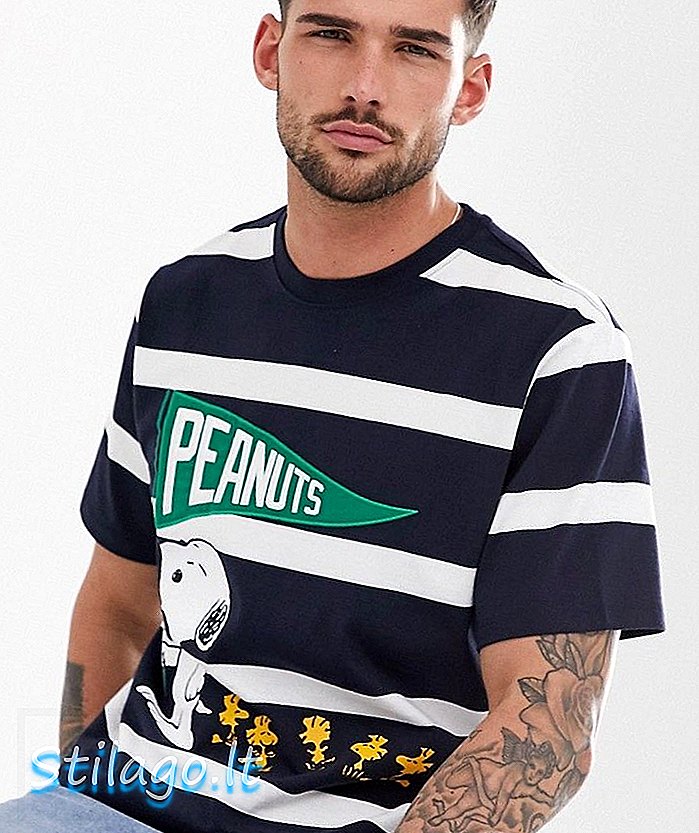 Pull & Bear Peanuts strip-t-shirt i marinblå