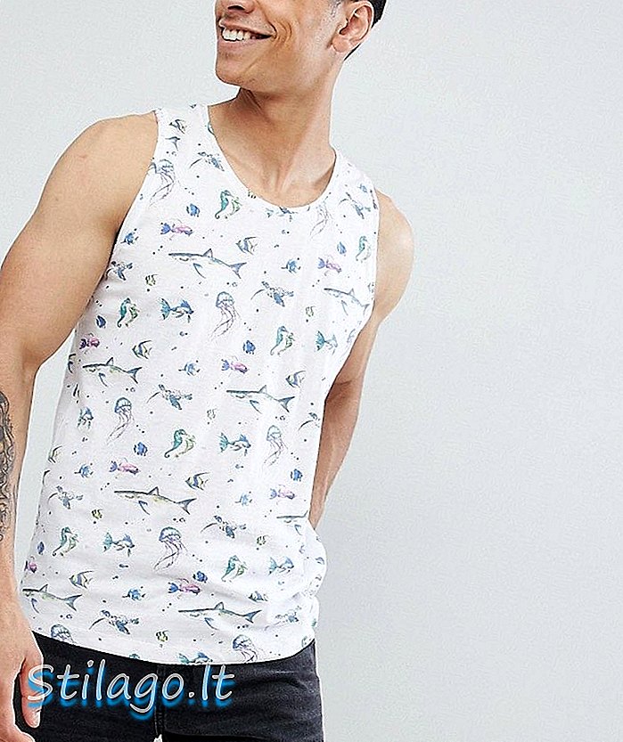 Solid Vest In Sea Animal Print-White