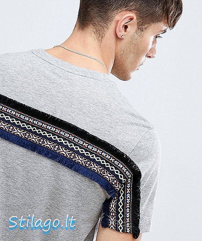 Majica ASOS DESIGN longline s hrbtnim trakom aztec v sivi barvi