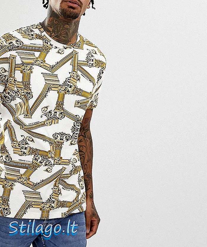 T-shirt Versace Jeans avec imprimé logo sur l'ensemble en blanc