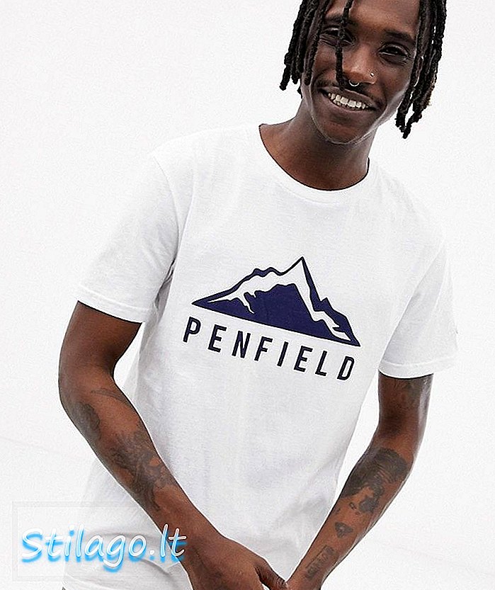 Priekiniai „Penfield Augusta Mountain“ logotipo marškinėliai balti