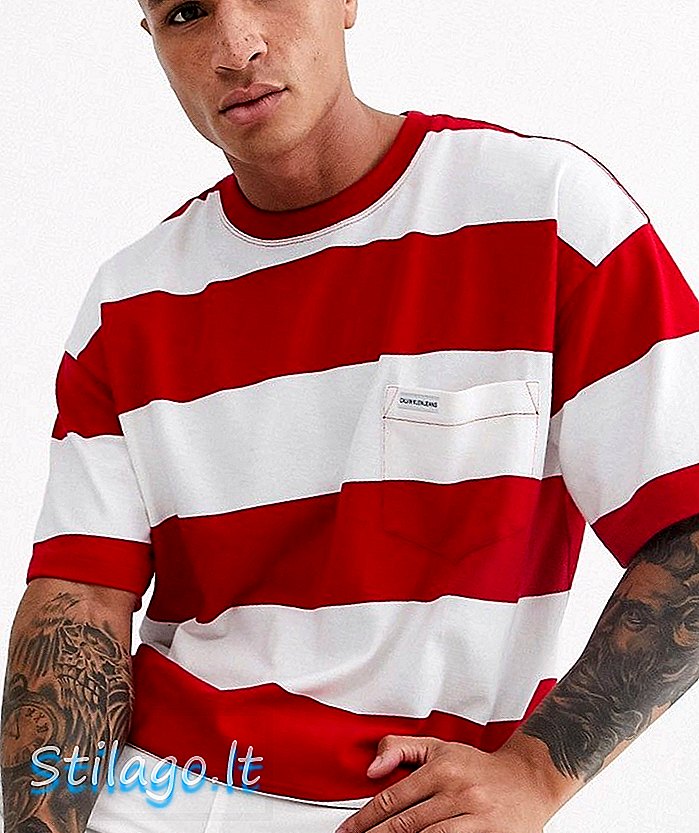 T-shirt poket bergaris lebar Calvin Klein-Merah