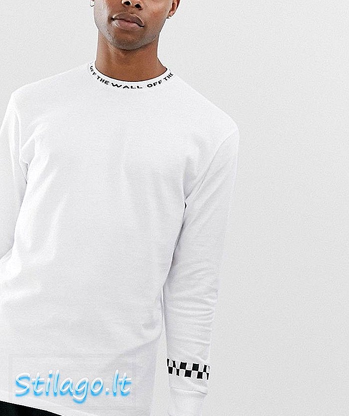Tričko Vans s dlouhým rukávem a pleteným límcem v bílé barvě