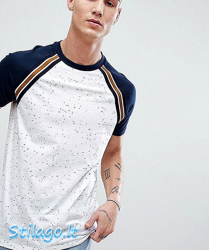 „ASOS DESIGN“ raglano marškinėliai iš įdomių audinių su kontrastinėmis rankovėmis ir baltos spalvos