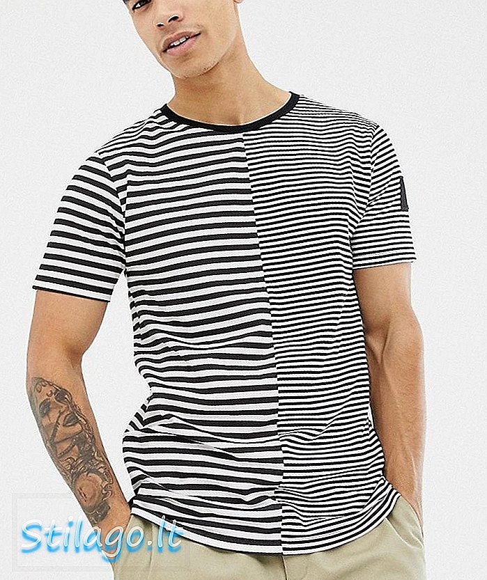 T-shirt hype con stampa a righe-Nero