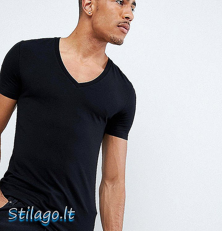 ASOS DESIGN Lång t-shirt med djup v-hals i svart