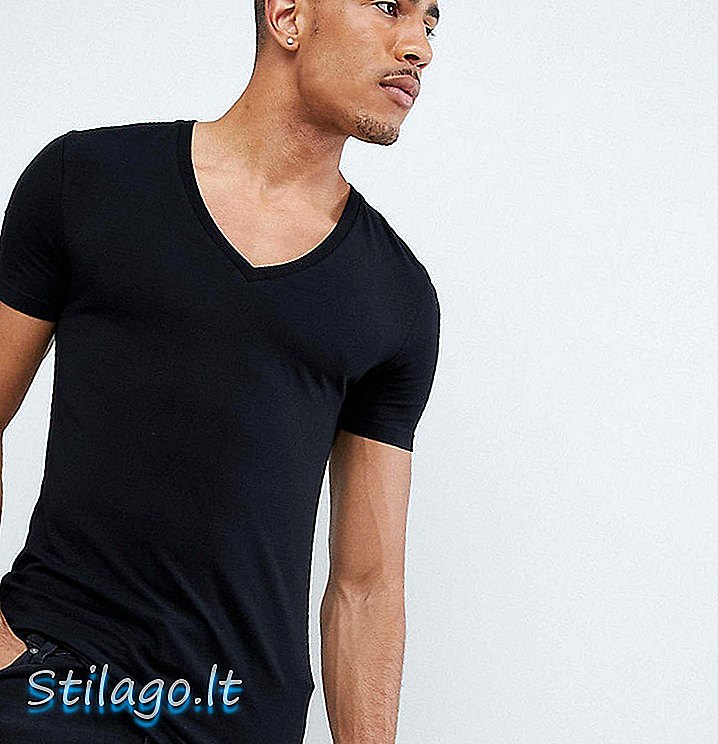 ASOS DESIGN Kaos tinggi dengan leher v dalam berwarna hitam