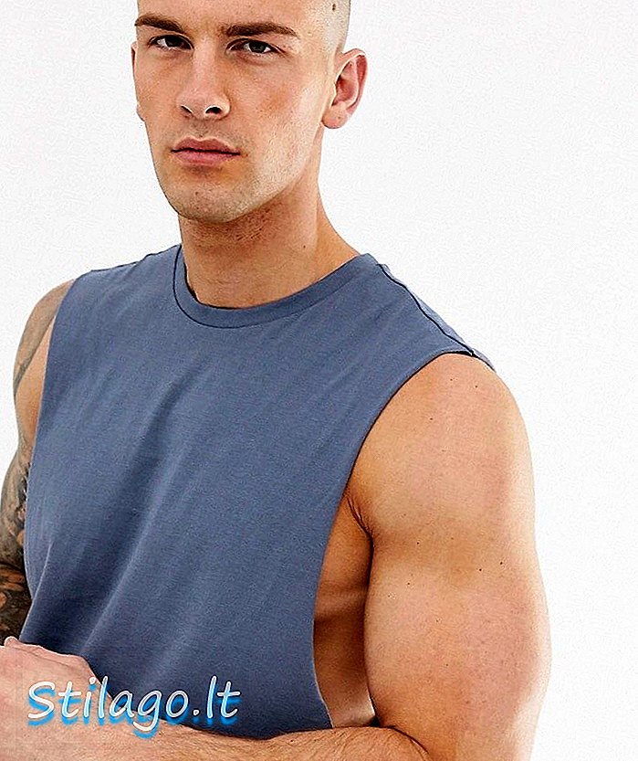 ASOS DESIGN ärmelloses Bio-T-Shirt mit Rundhalsausschnitt und tiefem Armloch in Grau