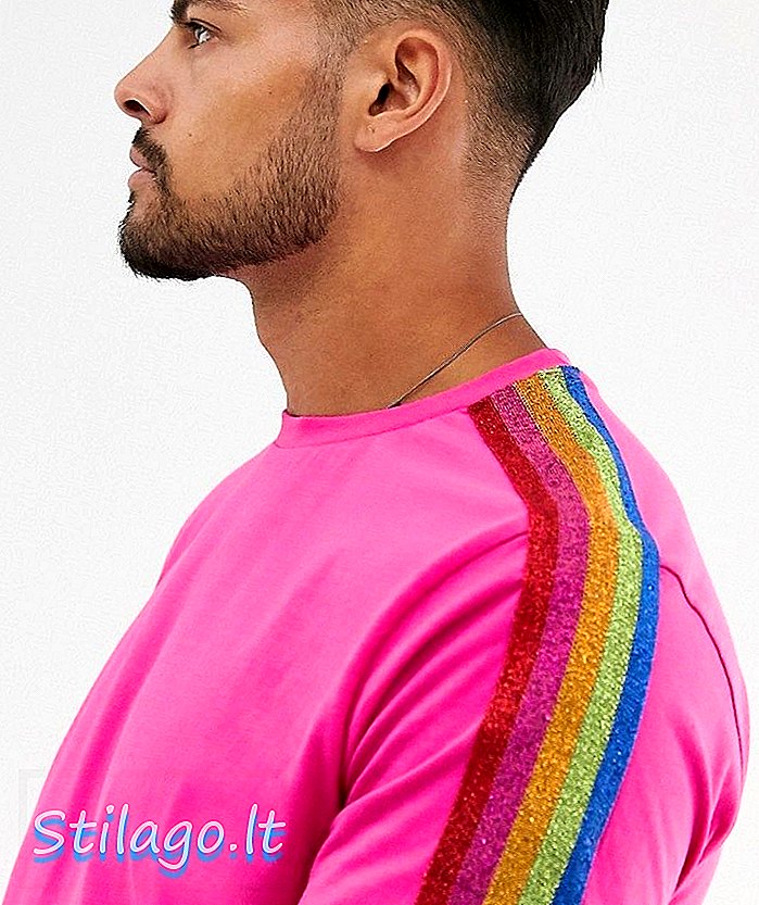 T-shirt ASOS DESIGN dengan pita pelangi berwarna merah jambu