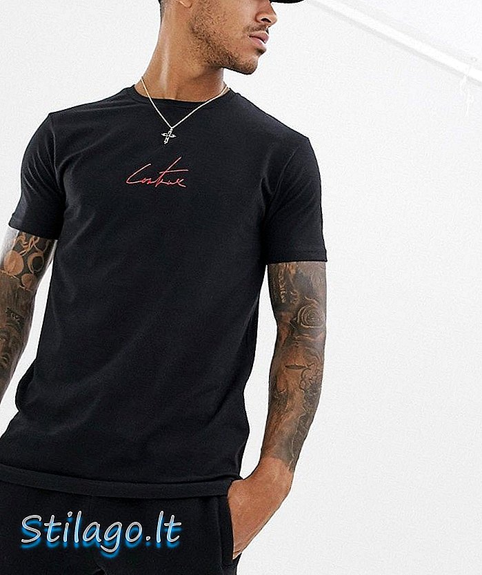 Siyah göğüs logolu Couture Club tişört