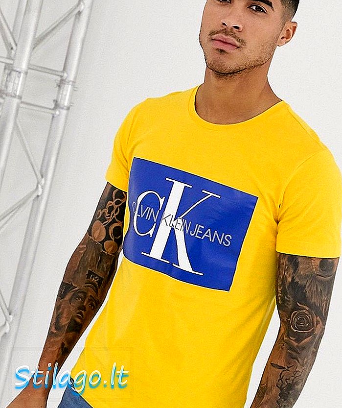 T-shirt logo kotak monogram Calvin Klein-Kuning