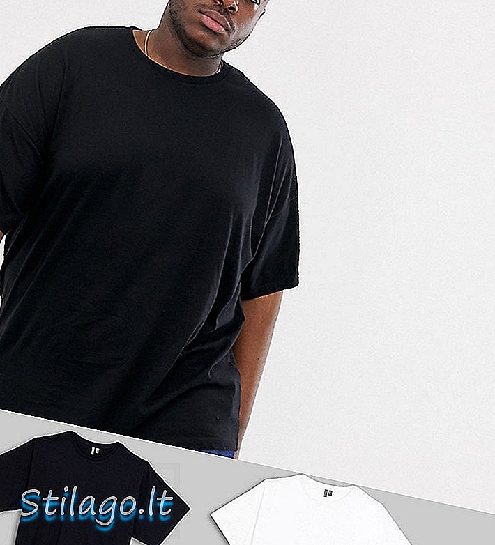 T-shirt ASOS DESIGN Plus 2 pack bersaiz besar dengan jimat leher awak-Multi