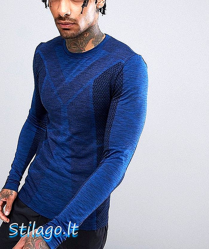ASOS 4505 t-shirt a manica lunga con jacquard in maglia senza cuciture blu navy