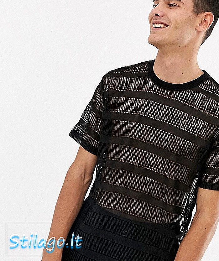 ASOS DESIGN sproščena majica v črtasti mreži v črni barvi