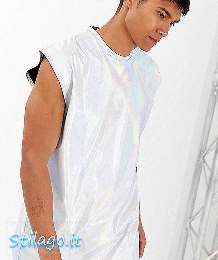 ASOS DESIGN ogromna majica brez rokavov v iridescentni kovinsko-srebrni barvi