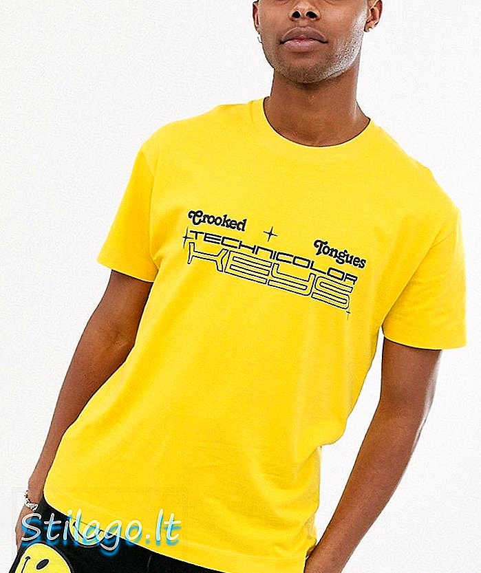 חולצת טי לשון עקומה בצהוב עם גרפיקה אלקטרונית