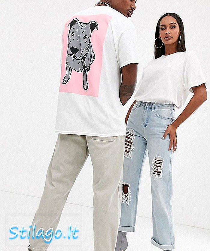 New Love Club unisex psie tričko s grafickým potlačou chrbta, biele