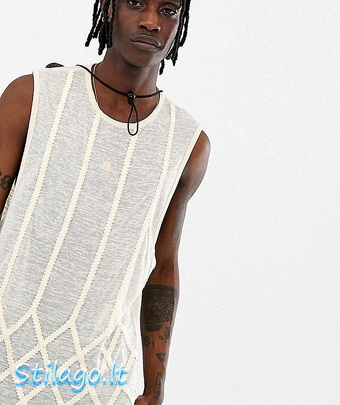 ASOS DESIGN Festival t-shirt tanpa lengan santai dengan lubang lengan yang dijatuhkan dalam kain bertekstur dengan perincian pita-Putih