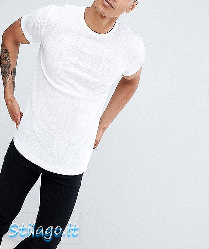 ASOS डिजाइन सफेद में वक्र हेम के साथ longline वफ़ल टी शर्ट