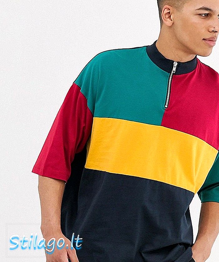 ASOS DESIGN - Organisch oversized T-shirt met ritskraag en primaire kleurblok Multi