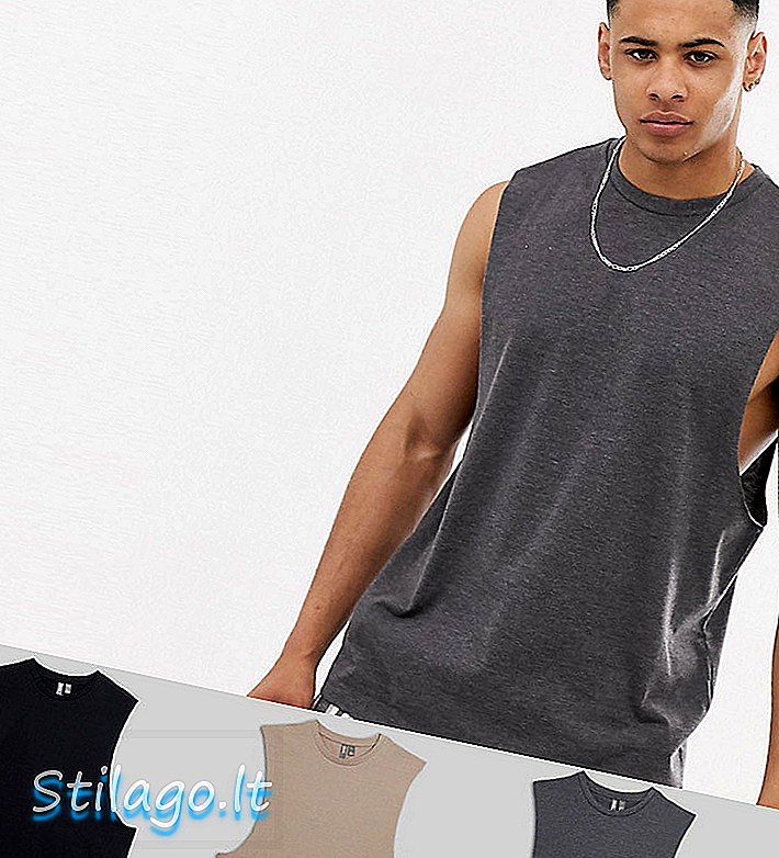 ASOS DESIGN - T-shirt senza maniche in confezione da 3 con girocollo e giromanica scollato save-Multi
