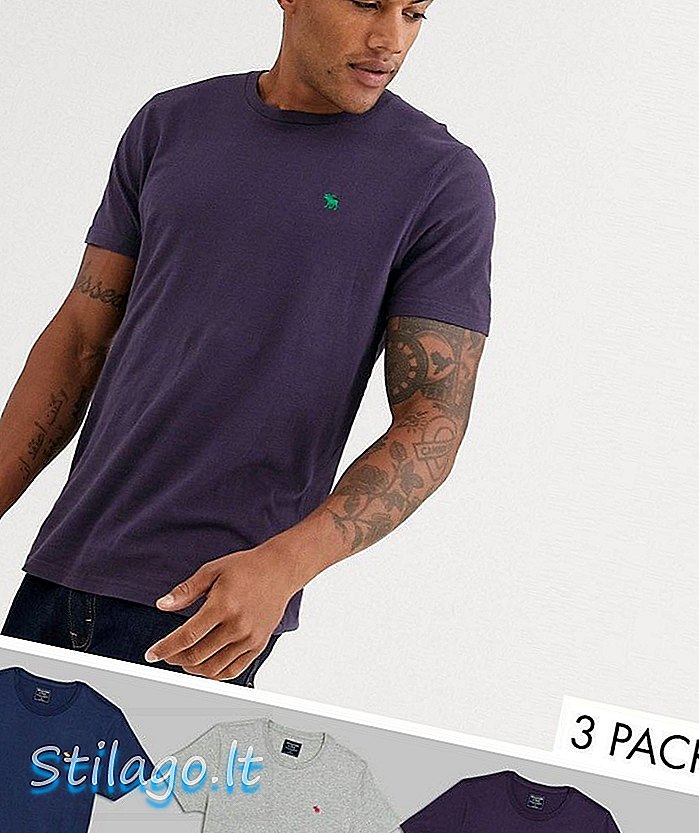 T-shirt logo Abercrombie & Fitch 3 pack dengan warna biru laut / kelabu / ungu-Multi