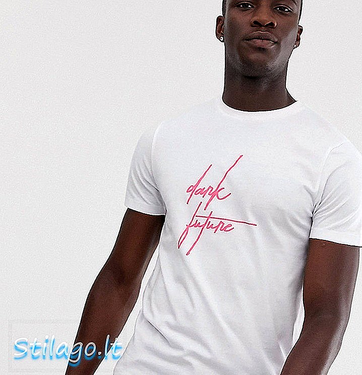 ASOS DESIGN Lång t-shirt med rosa mörk framtida logotyp-vit