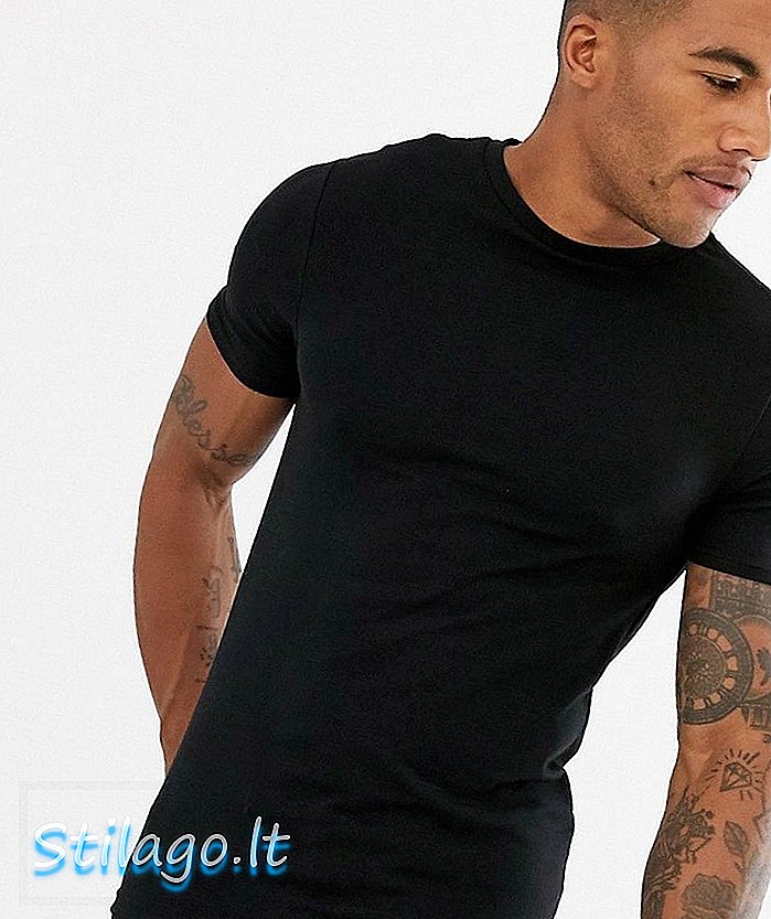 River Island - T-shirt ras du cou coupe ajustée coupe longue en noir