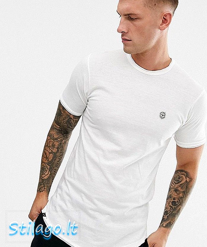 T-shirt longline com borda bruta Le Breve-White