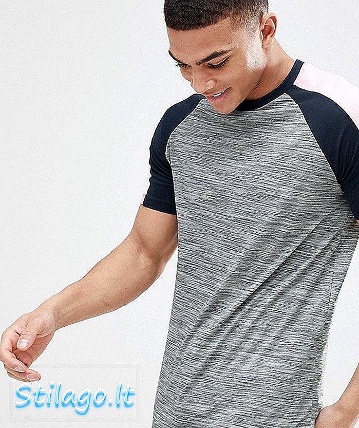 ASOS ڈیزائن راگلان ٹی شرٹ کے برعکس اسپلٹ آستین کے ساتھ بھوری رنگ کی دلچسپی والے تانے بانے میں