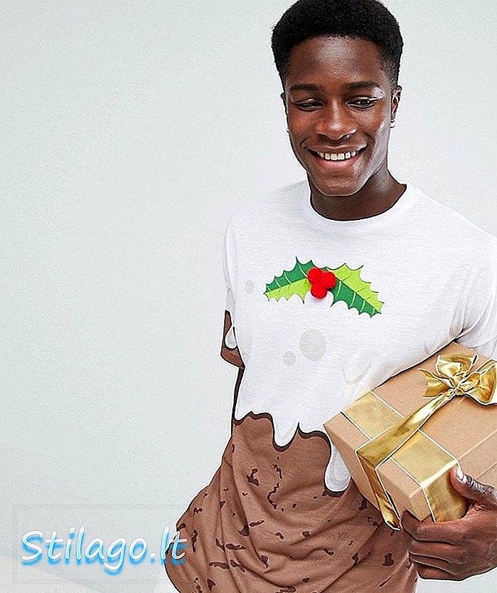Áo phông oversized Giáng sinh ASOS với họa tiết Pudding và 3D Holly-Brown