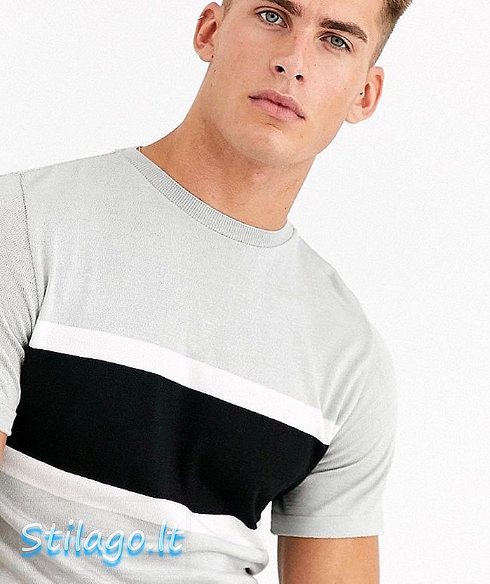 River Island Slim Fit Strick-T-Shirt in Grau