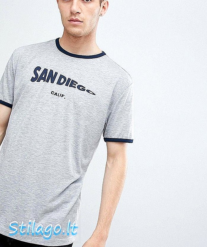 Uvoľnené tričko ASOS DESIGN s potlačou mesta San Diego a ringer-Grey
