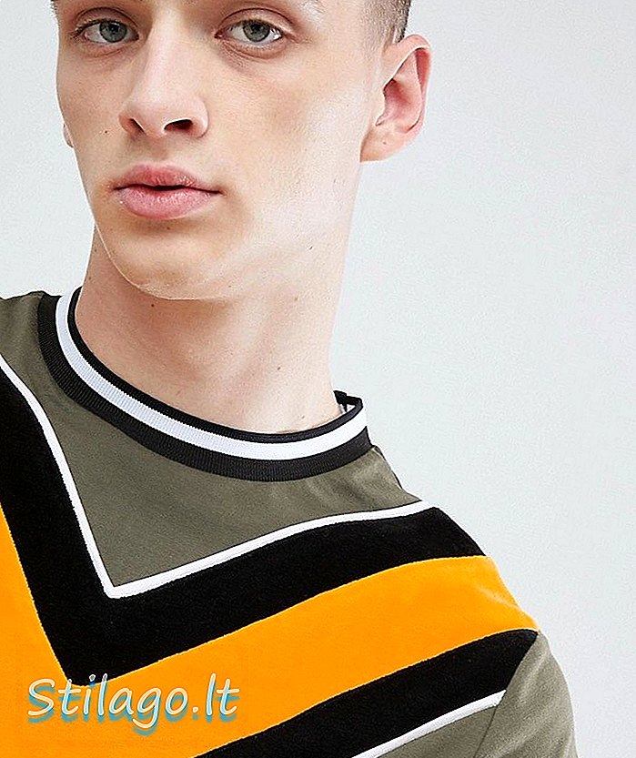 ASOS DESIGN - T-shirt avec chevron en cordon et finitions contrastées en vert-gris