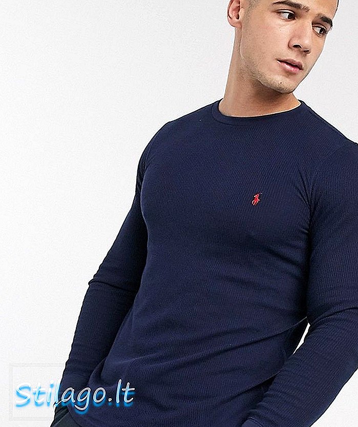 Polo Ralph Lauren lounge långärmad t-shirt i våffla marinblå
