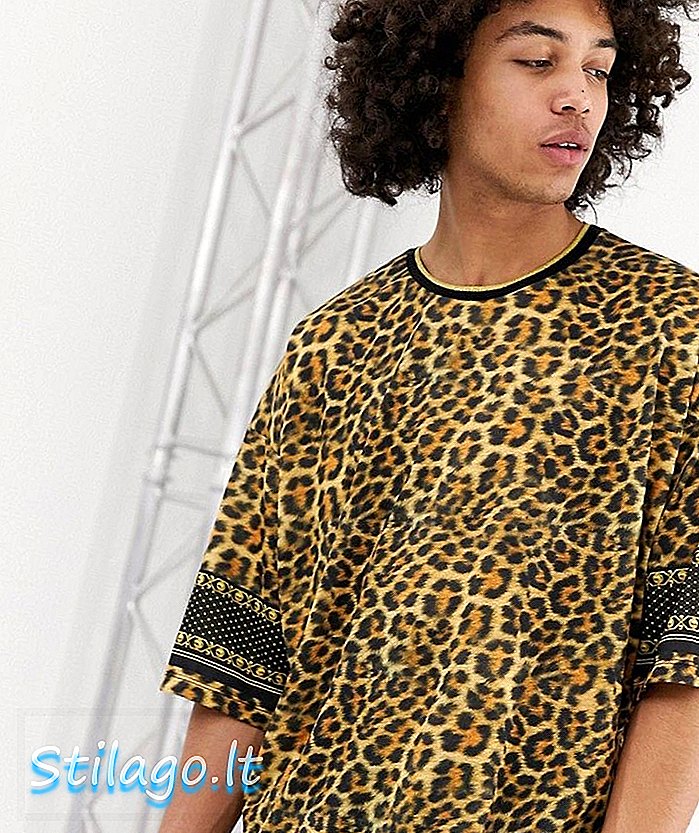 ASOS DESIGN túlméretes leopárd nyomtatási póló szegéllyel és hátsó nyomással - Multi