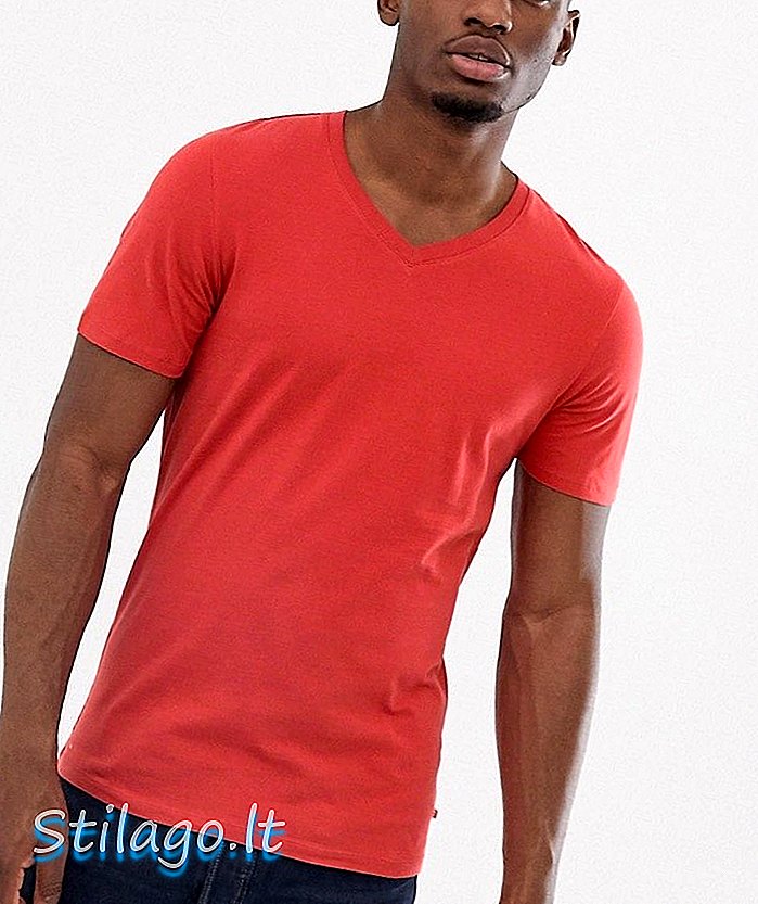 „Jack & Jones“ būtiniausi marškinėliai su marškinėliais-kaklu-raudoni