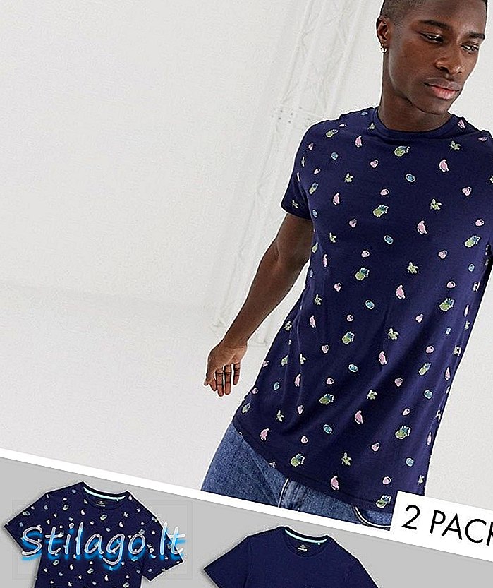 Threadbare 2 Pack Fruit Print camiseta-Navy