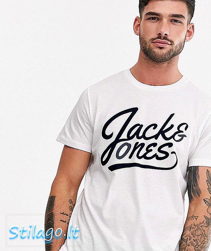 Jack & Jones 스크립트 로고 티셔츠-화이트
