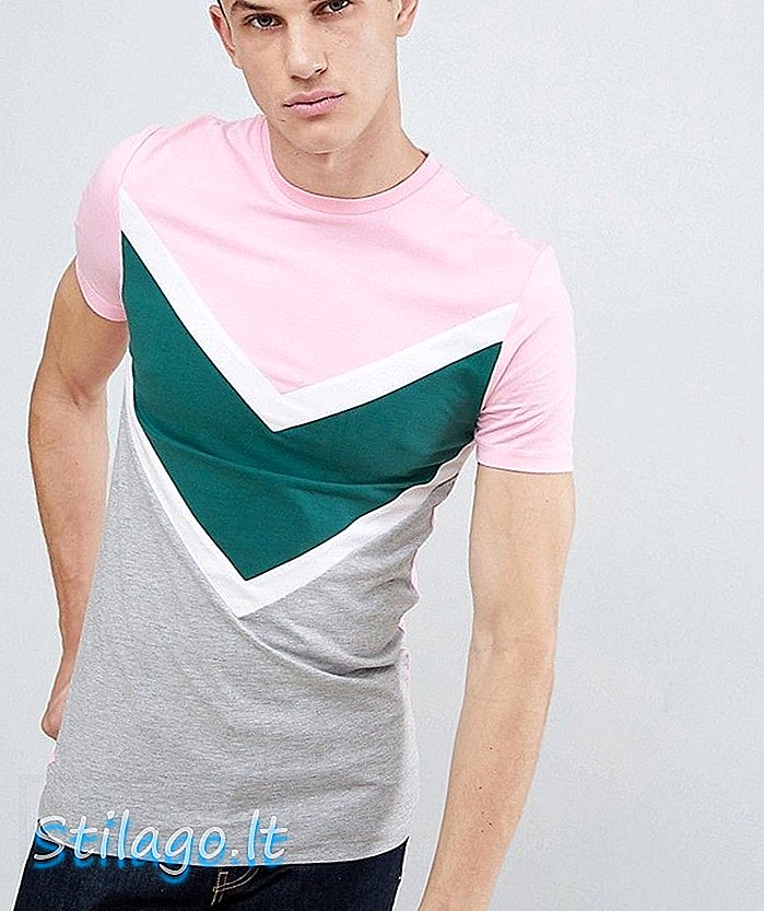 ASOS DESIGN - T-shirt con vestibilità muscolare con taglio a chevron e pannello cucito in rosa