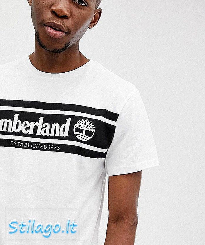 T-shirt logo garis dada Timberland slim fit berwarna putih
