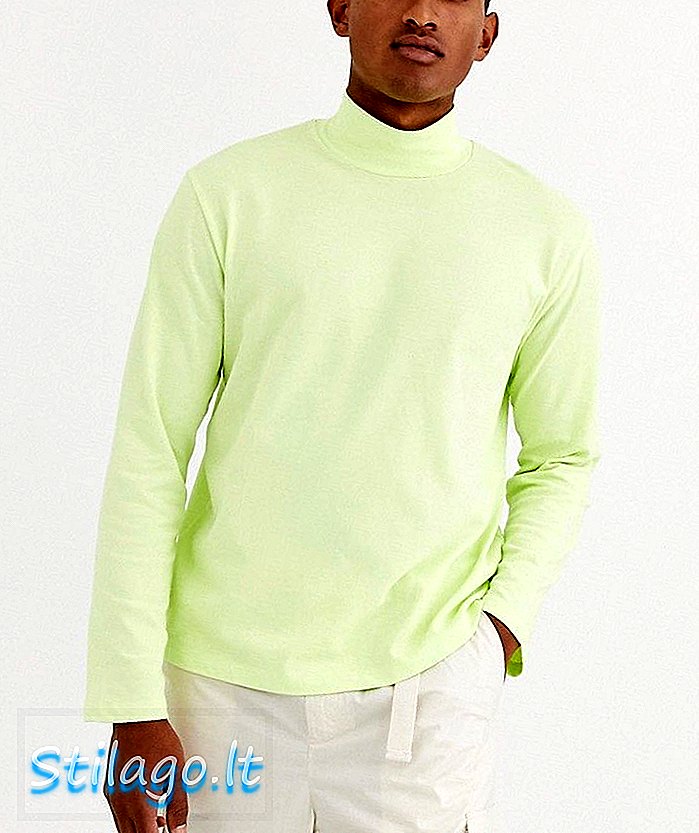 ASOS WHITE volné neonové tričko s dlouhým rukávem a želvím výstřihem-zelené