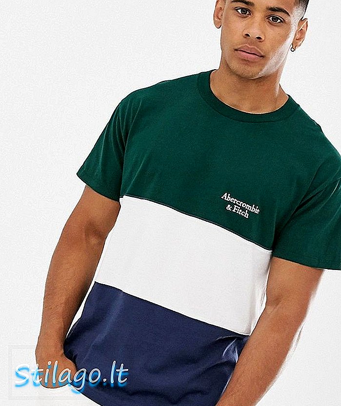 سبز / سفید / بحریہ-ملٹی میں عنبرکومبی اور فچ کالور بلاک چھوٹے لوگو ٹی شرٹ